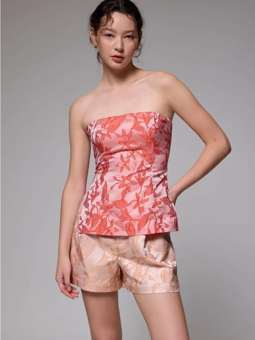 Love Bonito padded brocade fitted tube top